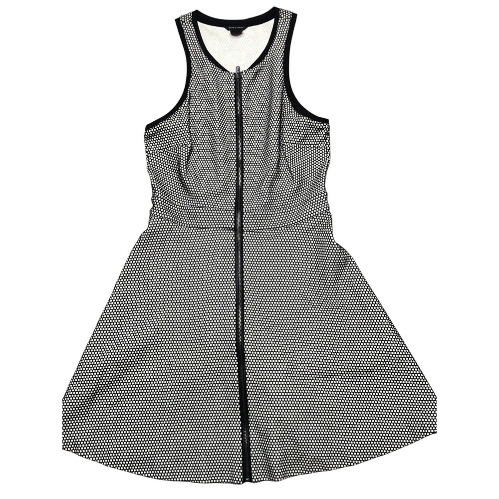 Club Monaco‎ black grid print textured fit & flare dress size 2 Zipper Front